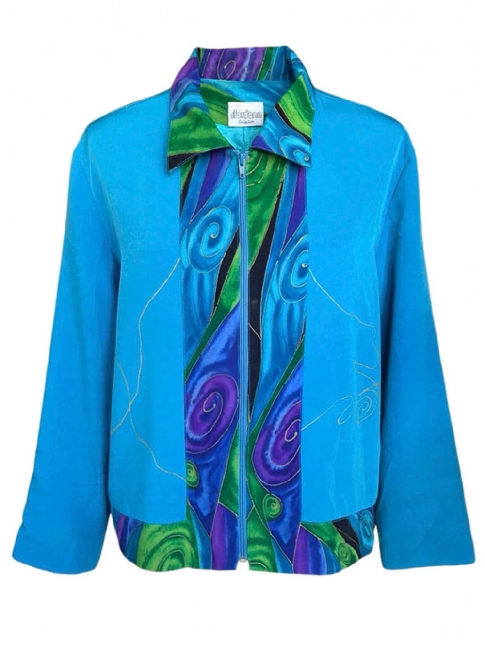 Vintage Blue Multicolor Zip-Front Women's Jacket